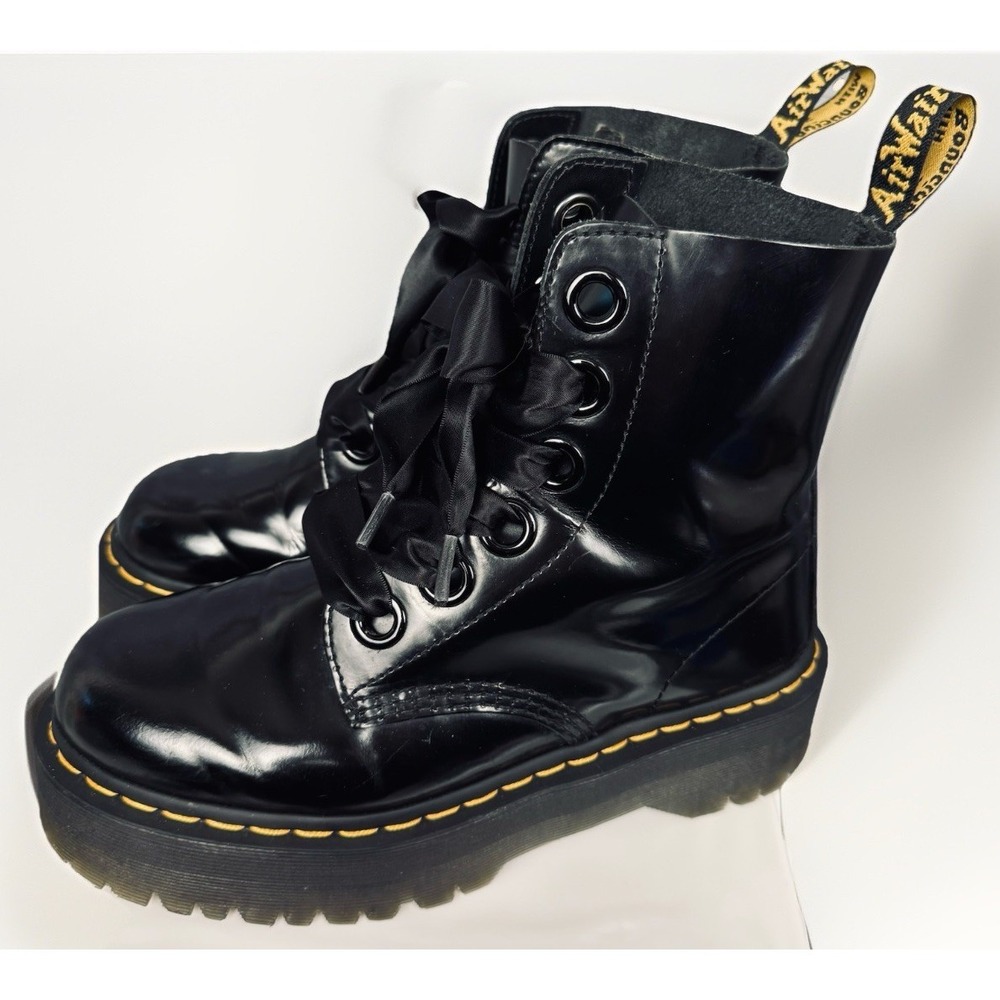 Dr. Martens Molly Black Leather Platform Boots Ribbon Laces UK 6 US 8 Chunk Docs